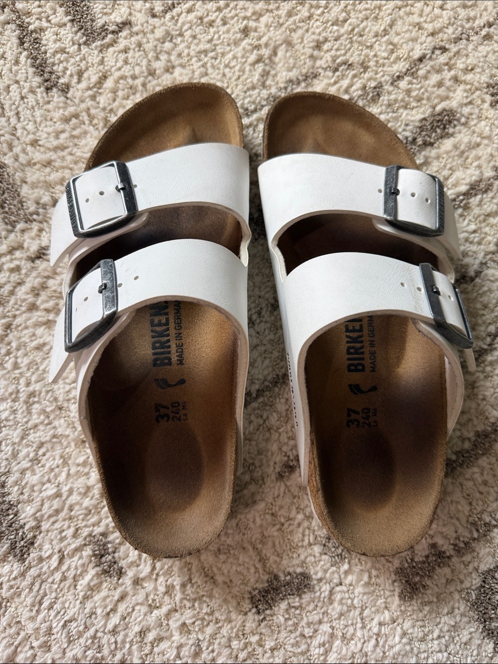 Birkenstock White Arizona Dual-Buckle Slide Sandals
